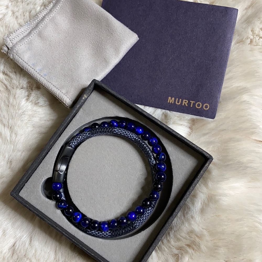 Mens bracelet bead leather steel new